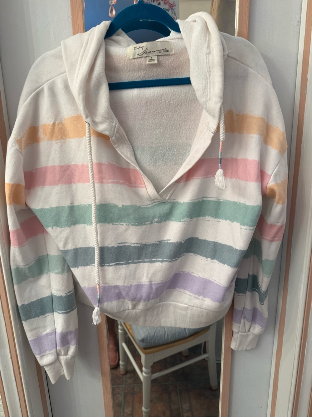 Vintage Pastel Striped Hooded Pullover — White, Pink, Mint, Lavender, Peach